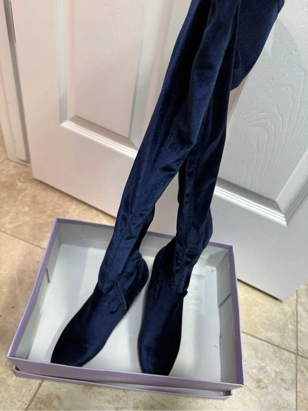 Macy's Navy Velvet Over-the-Knee Boots